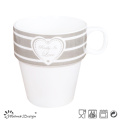 10oz Nueva taza empilable de China del hueso con el diseño de la etiqueta engomada de la tarjeta del día de San Valentín